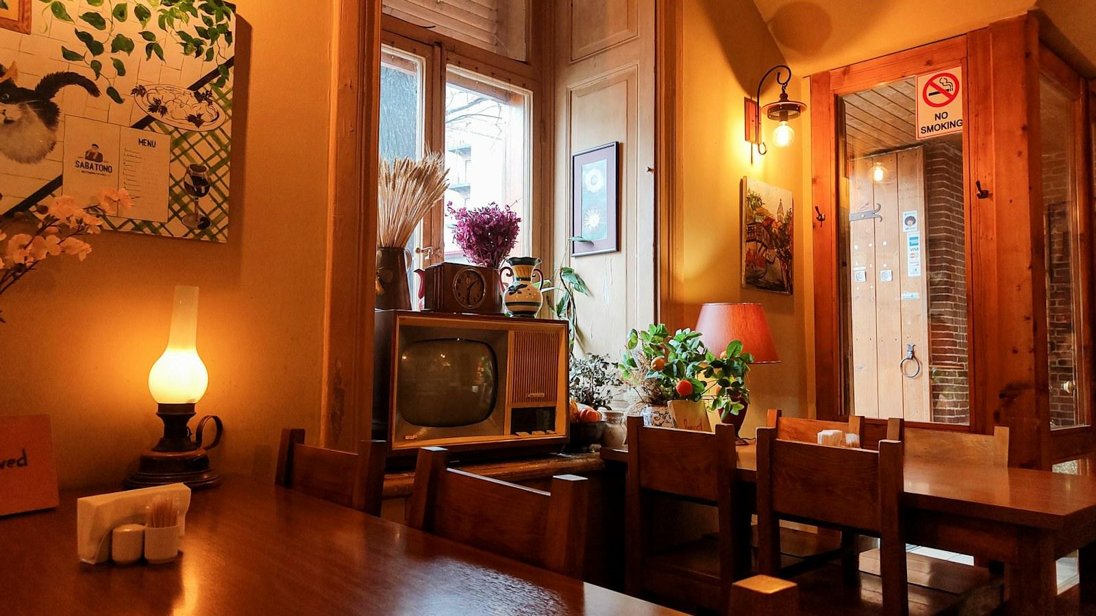 Restaurant interior with elegant dining area and warm ambiance