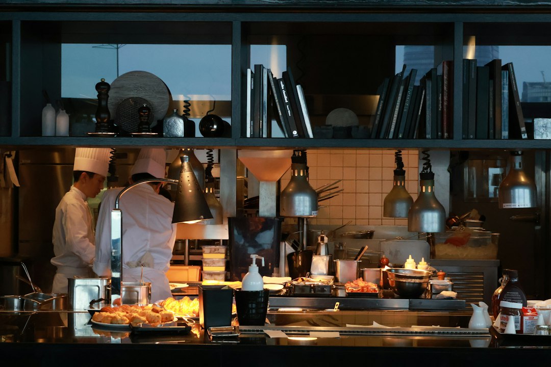 Restaurant kitchen team working together in a professional setting